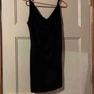 Large, black dress, thigh length